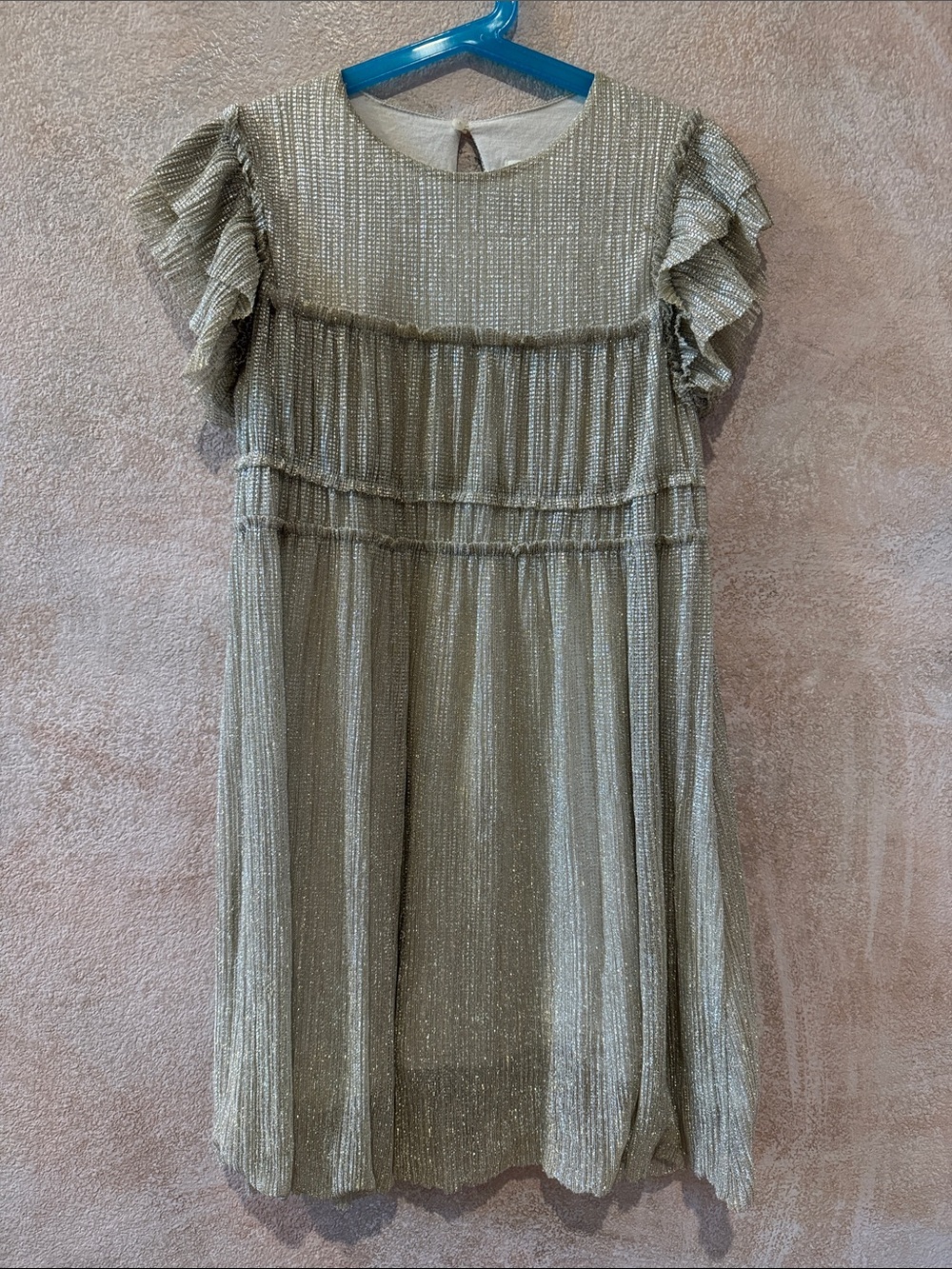 Zara Metallic Sage Green Ruffle Sleeve Party Dress